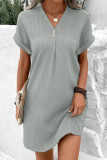 Casual Simplicity Solid Buttons V Neck A Line Short Sleeve Dress
