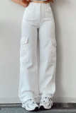 Casual Solid Pocket Buttons Loose Mid Waist Straight Solid Color Bottoms