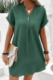 Casual Simplicity Solid Buttons V Neck A Line Short Sleeve Dress