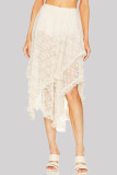Sweet Elegant Solid Lace Asymmetrical High Waist Type A Solid Color Bottoms