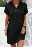 Casual Simplicity Solid Buttons V Neck A Line Short Sleeve Dress