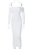 Sexy Solid Backless Off the Shoulder One Step Skirt Dresses