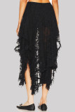 Sweet Elegant Solid Lace Asymmetrical High Waist Type A Solid Color Bottoms