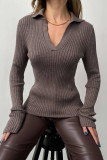 Sexy Simplicity Solid Patchwork Turndown Collar Tops