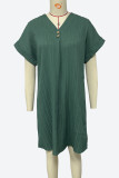 Casual Simplicity Solid Buttons V Neck A Line Short Sleeve Dress