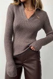 Sexy Simplicity Solid Patchwork Turndown Collar Tops
