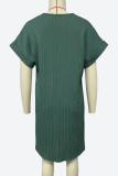 Casual Simplicity Solid Buttons V Neck A Line Short Sleeve Dress