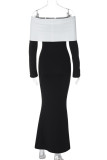 Celebrities Solid Contrast Off the Shoulder One Step Skirt Dresses