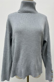 Casual Solid Buttons Turtleneck Tops
