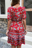 Bohemian Vintage Floral Frenulum V Neck Printed Dress Dresses