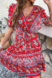 Bohemian Vintage Floral Frenulum V Neck Printed Dress Dresses