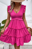 Sweet Solid Flounce V Neck Sleeveless Dress Dresses