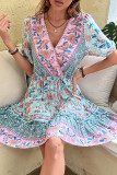 Bohemian Vintage Floral Frenulum V Neck Printed Dress Dresses