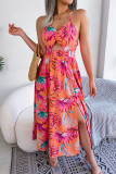 Bohemian Vacation Floral Hollowed Out Frenulum Halter Printed Dress Dresses