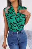 Casual British Style Letter Print Contrast V Neck Tops