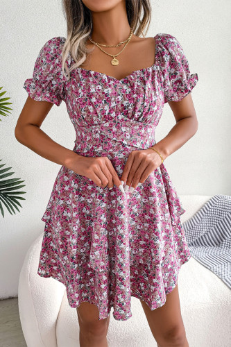 Sweet Elegant Floral Flounce Square Collar A Line Dresses
