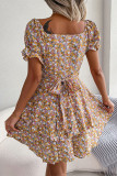 Sweet Elegant Floral Flounce Square Collar A Line Dresses