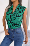 Casual British Style Letter Print Contrast V Neck Tops