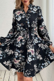 Vintage Floral Buckle V Neck A Line Dresses