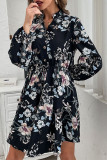 Vintage Floral Buckle V Neck A Line Dresses