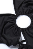 Sexy Solid Hollowed Out Backless Slit V Neck Beach Dress Dresses