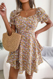 Sweet Elegant Floral Flounce Square Collar A Line Dresses