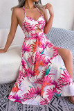 Bohemian Vacation Floral Hollowed Out Frenulum Halter Printed Dress Dresses