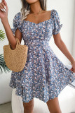 Sweet Elegant Floral Flounce Square Collar A Line Dresses