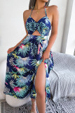 Bohemian Vacation Floral Hollowed Out Frenulum Halter Printed Dress Dresses