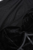Celebrities Elegant Solid Feathers Turtleneck Waist Skirt Dresses