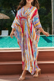 Vacation Striped Print Contrast Swimwears Cover Up