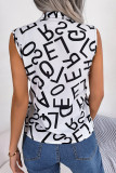Casual British Style Letter Print Contrast V Neck Tops
