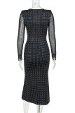 Sexy Solid Hollowed Out Sequined V Neck Wrapped Skirt Dresses