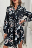 Vintage Floral Buckle V Neck A Line Dresses
