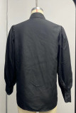 Casual Simplicity Solid Buttons Turndown Collar Tops