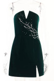 Celebrities Elegant Solid Slit Strapless Waist Skirt Dresses