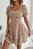 Sweet Elegant Floral Flounce Square Collar A Line Dresses