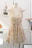 Sexy Solid Sequins Backless V Neck Sling Dress Dresses