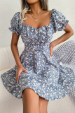 Sweet Elegant Floral Flounce Square Collar A Line Dresses