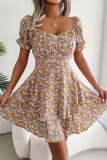 Sweet Elegant Floral Flounce Square Collar A Line Dresses