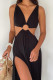 Sexy Solid Hollowed Out Backless Slit V Neck Beach Dress Dresses