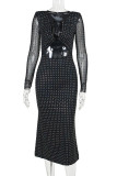 Sexy Solid Hollowed Out Sequined V Neck Wrapped Skirt Dresses