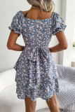 Sweet Elegant Floral Flounce Square Collar A Line Dresses