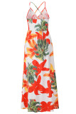 Sexy Vacation Floral Backless V Neck A Line Dresses