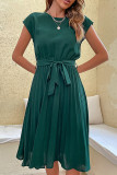 Casual Solid Bandage Fold O Neck Pleated Dresses