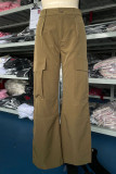 Casual Vintage Solid Pocket Loose Low Waist Wide Leg Solid Color Bottoms