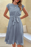 Casual Solid Bandage Fold O Neck Pleated Dresses