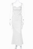 Sexy Solid Backless Slit U Neck Princess Dresses