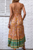 Vintage Vacation Floral Flounce Contrast Square Collar Sling Dress Dresses