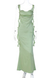 Sexy Solid Backless Slit U Neck Princess Dresses